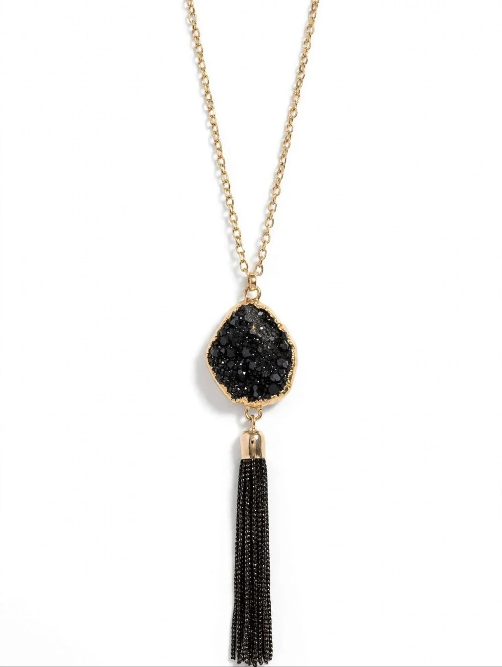 Gold Chain Black Druzy Necklace and Earring Set
